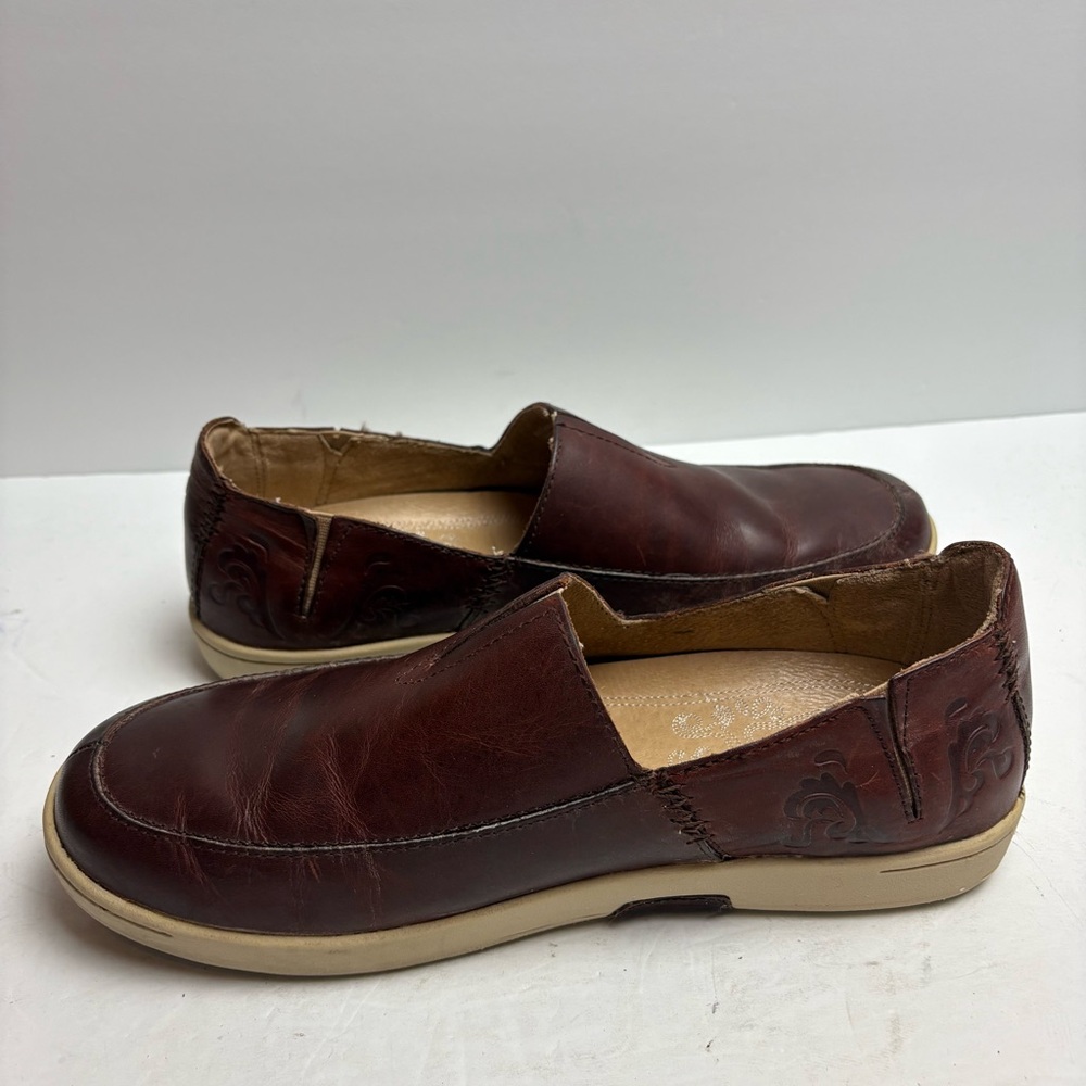 Olukai Kama’aina Men’s Slip on Loafers Brown Leather Tooled Size 9 - Picture 6 of 11